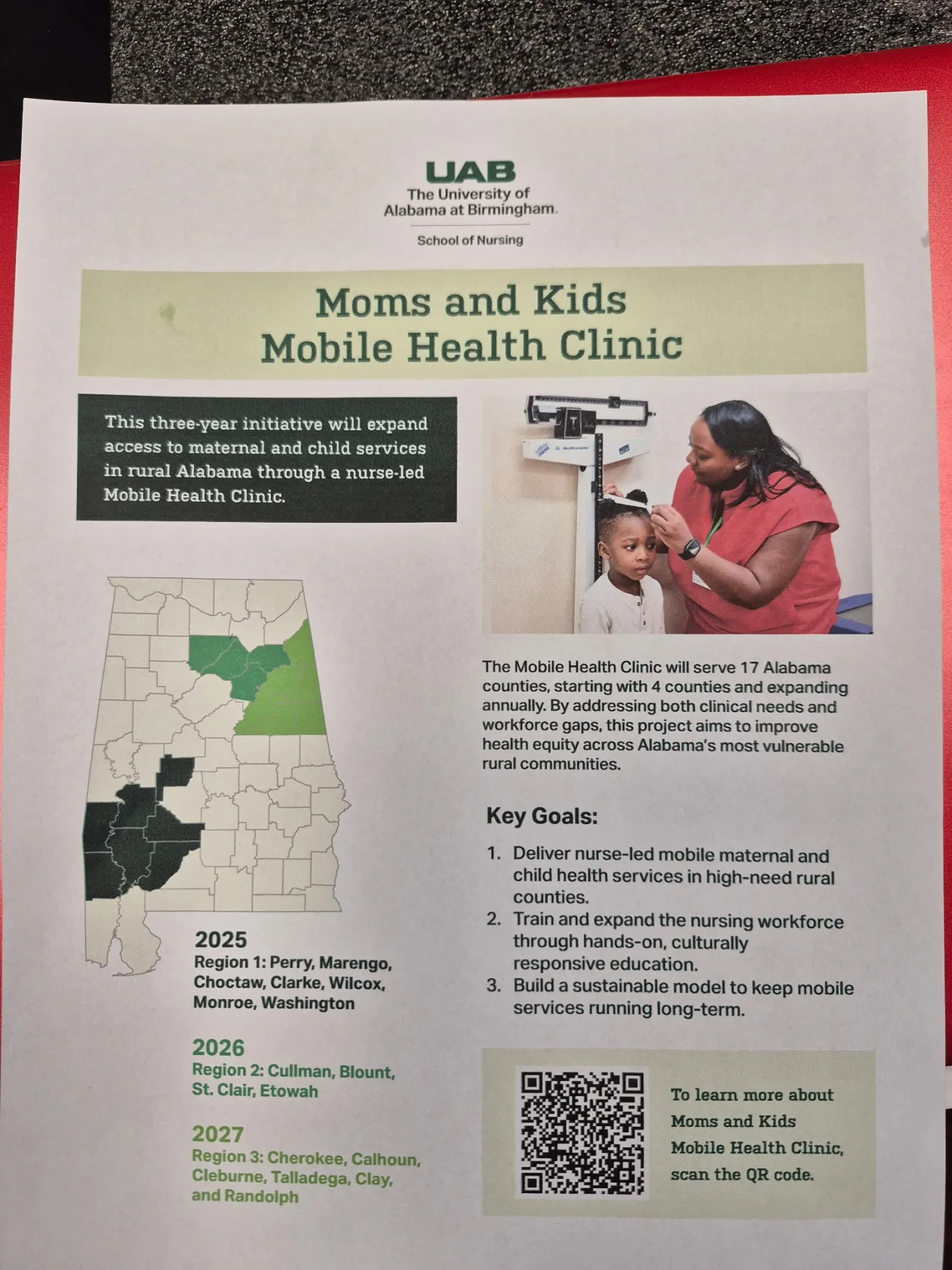UAB School of Nursing information sheet about the Moms and Kids Mobile Health Clinic